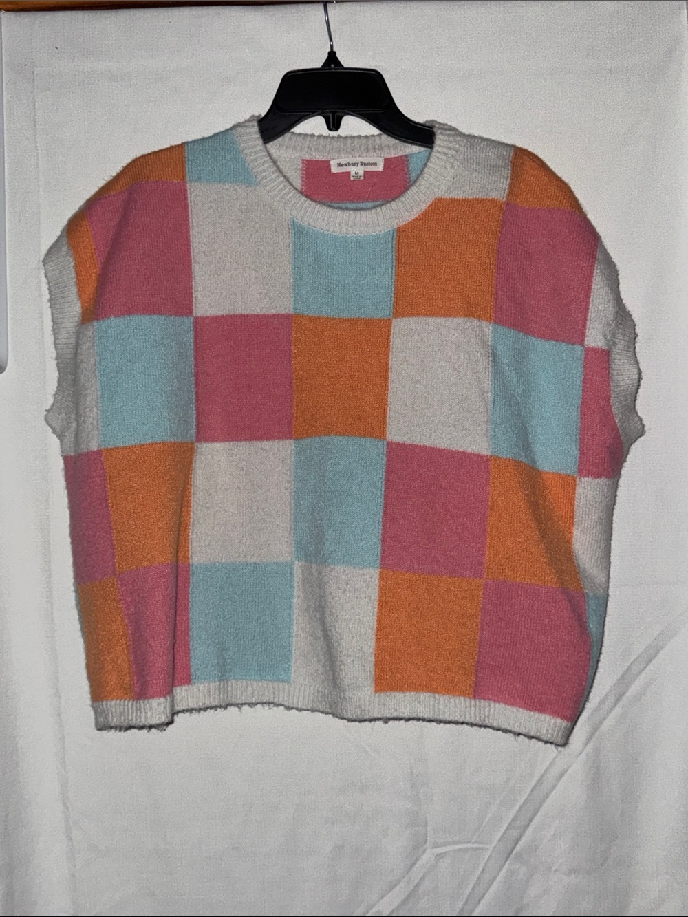 Nubury Custom Pastel Check Crewneck Sweater - Pink, Orange, Blue, Cream